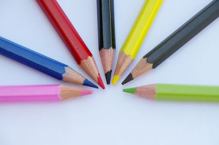 Collection of colorful pencils, isolated on whiteの写真素材