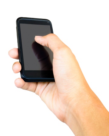 Touch screen mobile phone, in handの写真素材