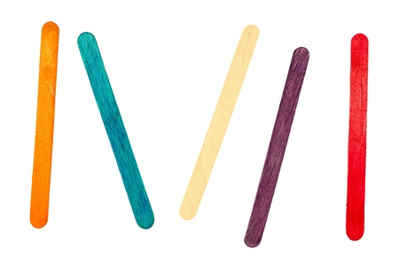 colorful wood ice-cream stick  on white backgroundの写真素材