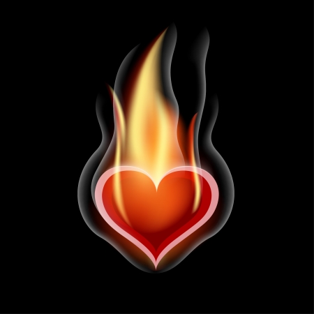 Burning Heart  Illustration for design on black backgroundのイラスト素材