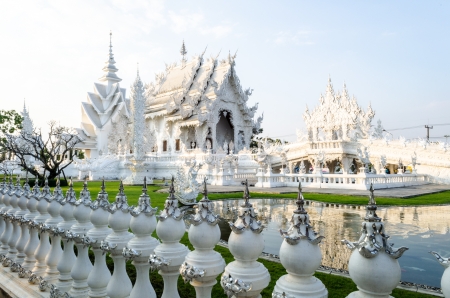 White architectural of Wat Rong Khun, the famous Thai temple at Chiangrai province in Thailand の写真素材