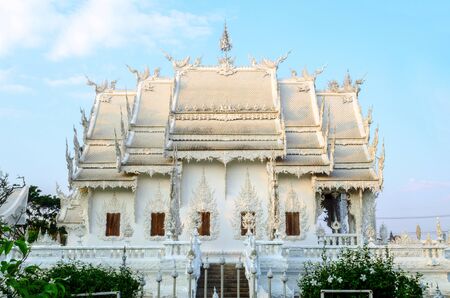 White architectural of Wat Rong Khun, the famous Thai temple at Chiangrai province in Thailand の写真素材