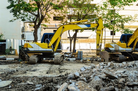 Concrete Crusher demolishing reinforced concrete structuresの写真素材