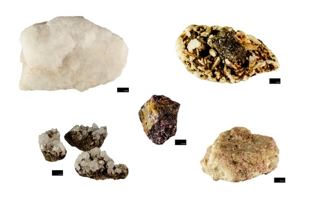 Group of Quartz minerals with scale bar, Isolated on white backgroundの写真素材