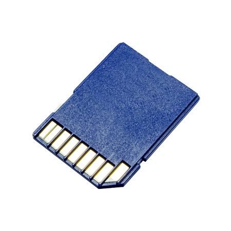 Blue memory SD. card, isolated on white.