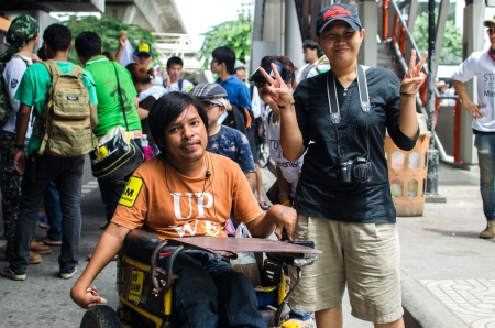 BANGKOK - Sep 22  Protesters hold an anti-Mae Wong Dam rally on September 22,2013 in Bangkok, Thailand  The protesters known as Stop EHIA Mae wong Dam by walking 388 Km  from Mae wong to Bangkok のeditorial素材