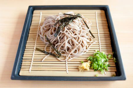 Zaru Ramen Japanese Noodle on wooden background tableの写真素材