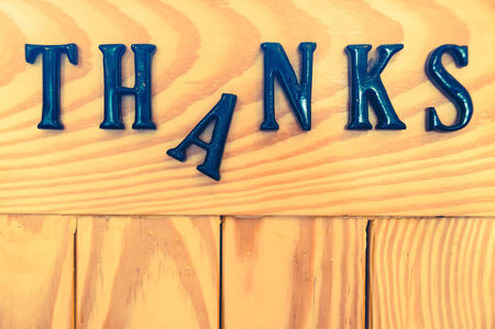 The wooden label decorations word \"THANKS\"の写真素材