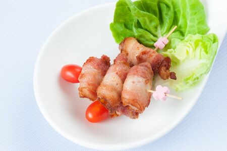 Fried Ham Isolated on White Backgroundの写真素材