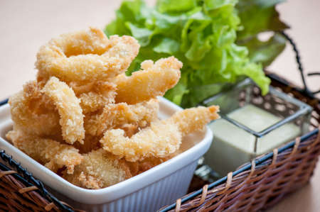 Fried Prawn Balls on tableの写真素材