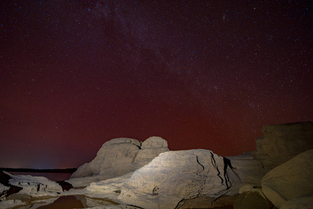Milky Way Galaxy and Stars in Night Sky in mekong river (Sam Pan Bok grand canyon) ubon ratchathani province asia thaiの写真素材