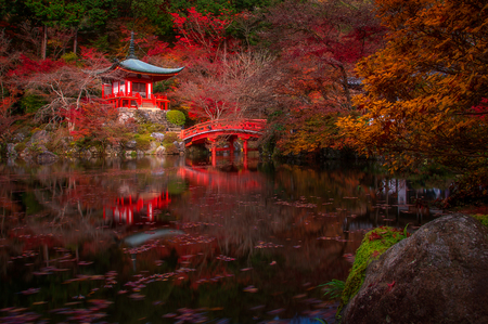 Daigo-Ji temple in autumn. Famous temple to see red autumn leaves in Kyoto, Japan.のeditorial素材