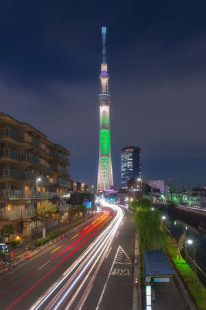 Tokyo skytree at night, Japanのeditorial素材