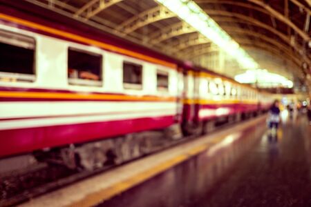 Abstract blurred railway and train station in Bangkok,Thailand. Retro color process