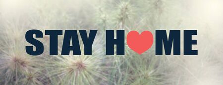 Stop Coronavirus Stay At Home flat nature background banner. COVID-19 typography print. Staying at...