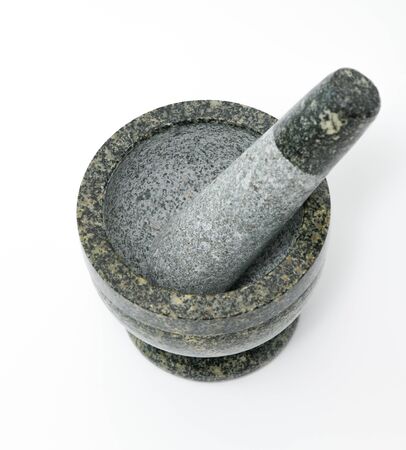 Granite mortar on a white backgroundの写真素材