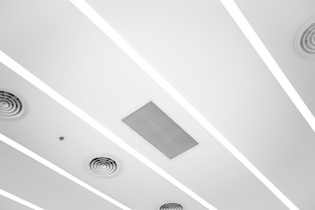 fluorescent lamp on the modern ceilingの写真素材