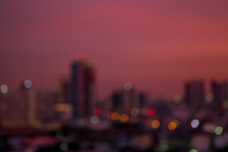 Sunset clear sky background before night over the bokeh light of the city.の写真素材