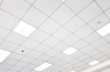 fluorescent lamp on modern ceilingの写真素材