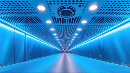 Modern cassette mount ceiling air vents on metal ceiling office or plants.の素材