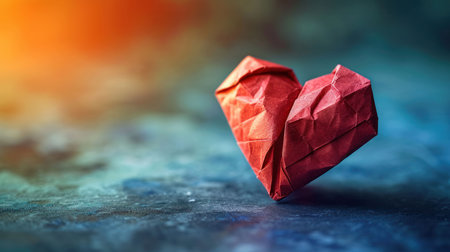 Crafted with love, origami inspired Valentine's Day decoration captures the essence of romance. The red paper art, adorned with hearts, brings a touch of celebration and creativity.の素材