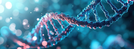 DNA double helix. DNA molecule structure. Medical science research of chromosome DNA genetic biotechnology in human genome cell. Science laboratory experiments analysis and genetic engineering study.の素材