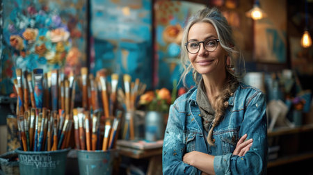 Portrait female artist in art studio. workspace environment.の素材