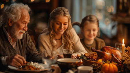 family sharing a leisurely meal on a relaxing holidayの素材