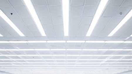 Fluorescent lamp on white ceilingの素材