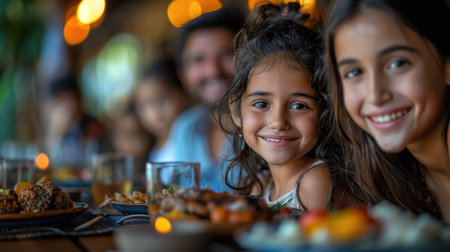 family sharing a leisurely meal on a relaxing holidayの素材