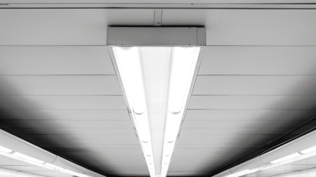 Fluorescent lamp on white ceilingの素材