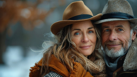 middle aged woman walking with her husbandの素材