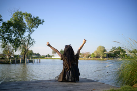 Asian woman with camping activityの写真素材