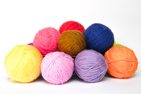 Colorful wool yarn ballsの写真素材