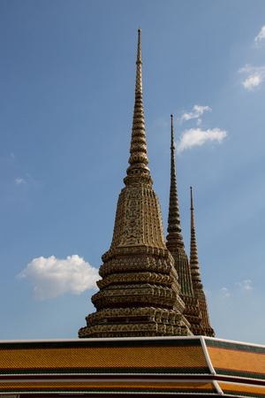 Three pagodas at Wat Pho, Bangkok, Thailandの写真素材