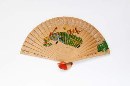 Painted on Chinese sandalwood perforate fanの写真素材