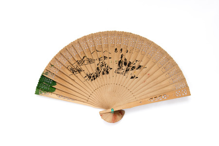 Painted on Chinese sandalwood perforate fanの写真素材