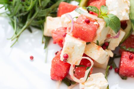 Watermelon salad with feta cheeseの写真素材