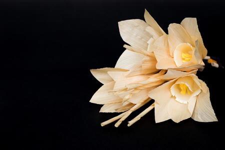 Kind of wood flower isolated on black background; to be placed on the site of cremation in Thailand. (Dok Mai Jan)の写真素材