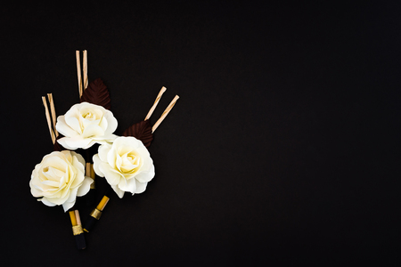 Kind of wood flower isolated on black background; to be placed on the site of cremation in Thailand. (Dok Mai Jan)の写真素材