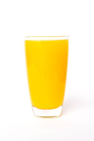 Fresh orange juice in glass isolated on white backgroundの写真素材
