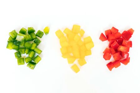 Slices of bell pepper isolated on white background.