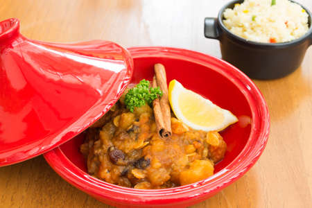 Moroccan lamb tagine with dried fruit and spices.の写真素材