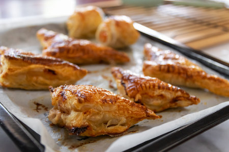 Homemade tuna puff pastry and sausage puff pastry just out of the oven.の写真素材
