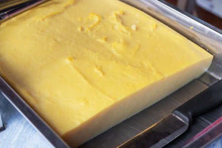 Mashed soybean prepare a fry for famous local food and snack of Pang Ung; soybean fried look like french fries but made from mashed soybean in Mae Hong Son, north of Thailand.の写真素材