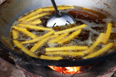 Soybean fried famous local food and snack of Pang Ung; look like french fries but made from mashed soybean in Mae Hong Son, north of Thailand.の写真素材