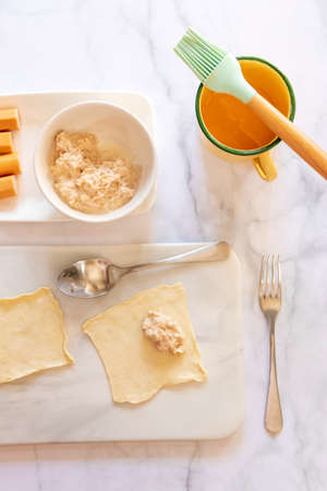 Homemade tuna puff pastry prepare for bake.