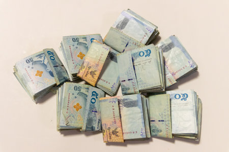 50 Thailand (THB) banknotes. The baht is the official currency of Thailand.