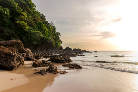 Beautiful beach and sea at sunset time in Phuket, Thailandの写真素材