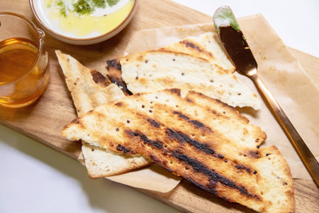 Vegan recipes with tortillas and wolffia spread on wooden plate. Wolffia is the nutrient-rich plant-based source of protein and omega3 and vital minerals.の写真素材